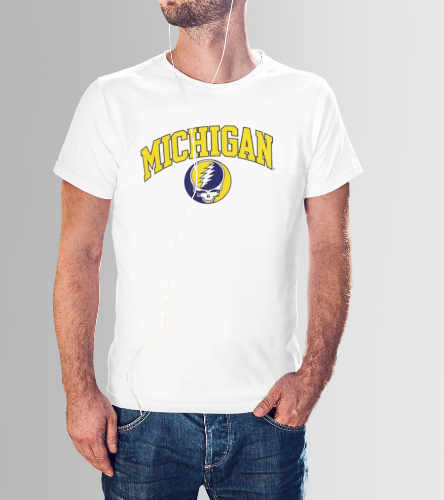 Michigan Wolverines Grateful Dead 2026 Collaboration Lightning Skull T-Shirt