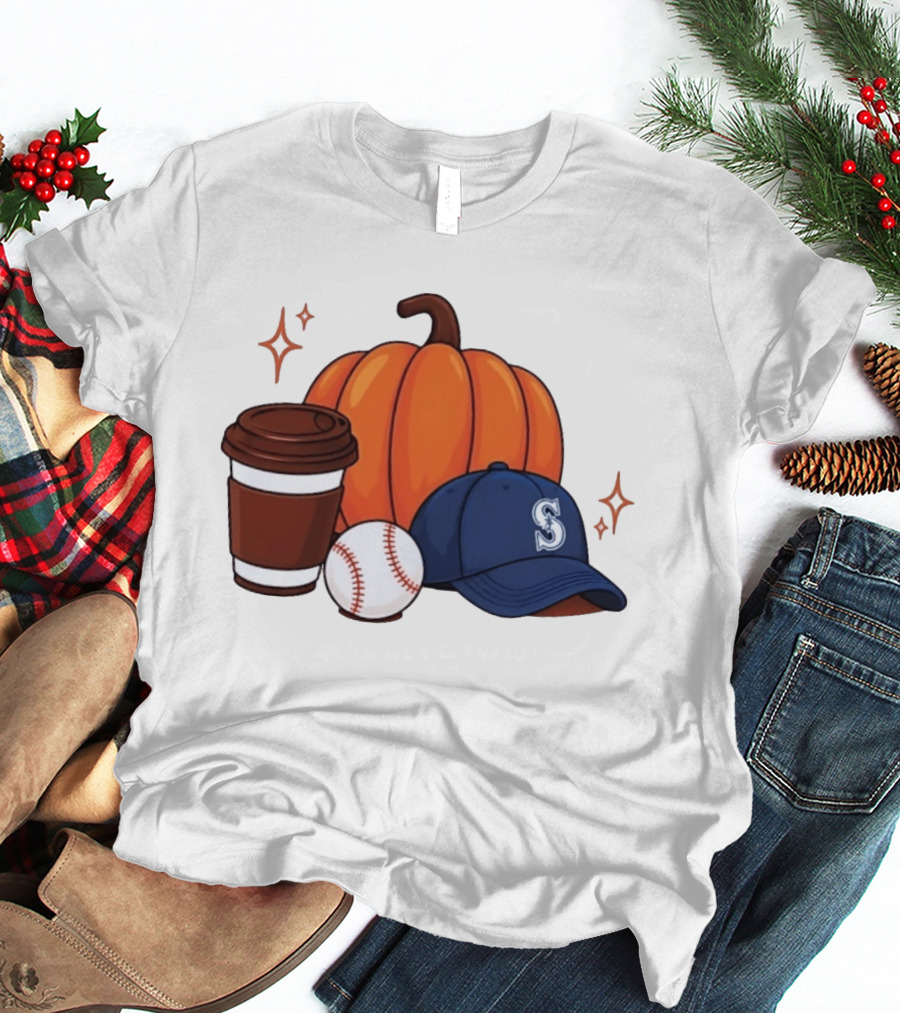 Seattle Mariners Pumpkin Baseball Coffee Season Autumn Vibes T-Shirt