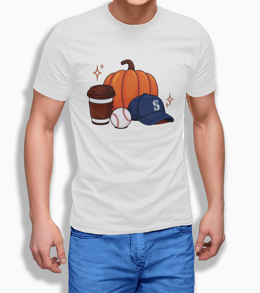 Seattle Mariners Pumpkin Baseball Coffee Season Autumn Vibes T-Shirt