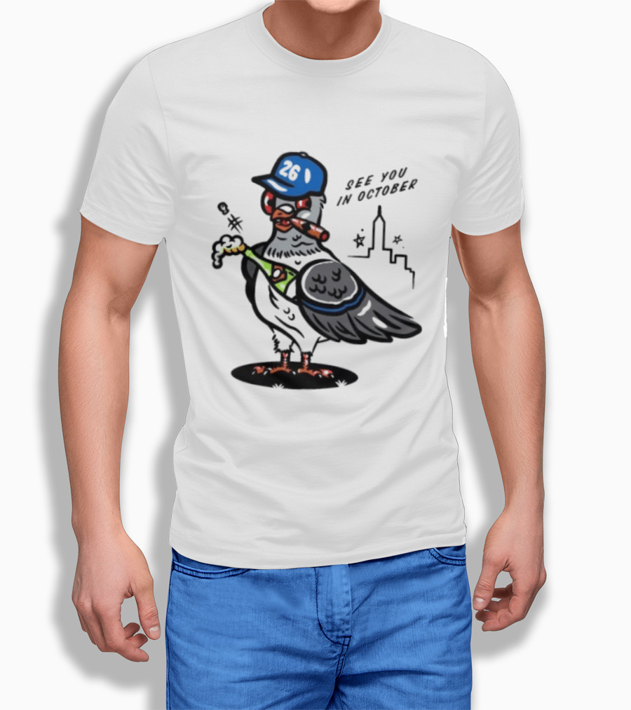 New York Mets Pigeon See You In October 26 Baseball City Skyline T-Shirt