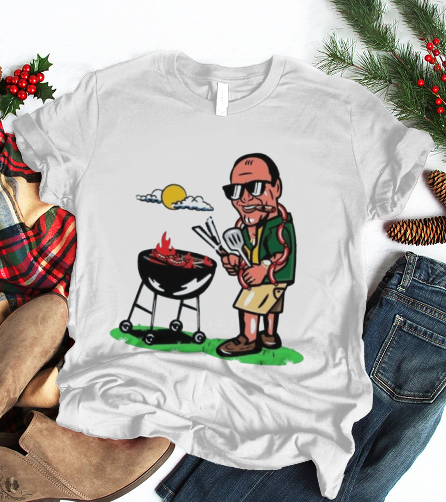 Tony Soprano Grilling Sausages Cartoon Funny BBQ Scene T-Shirt