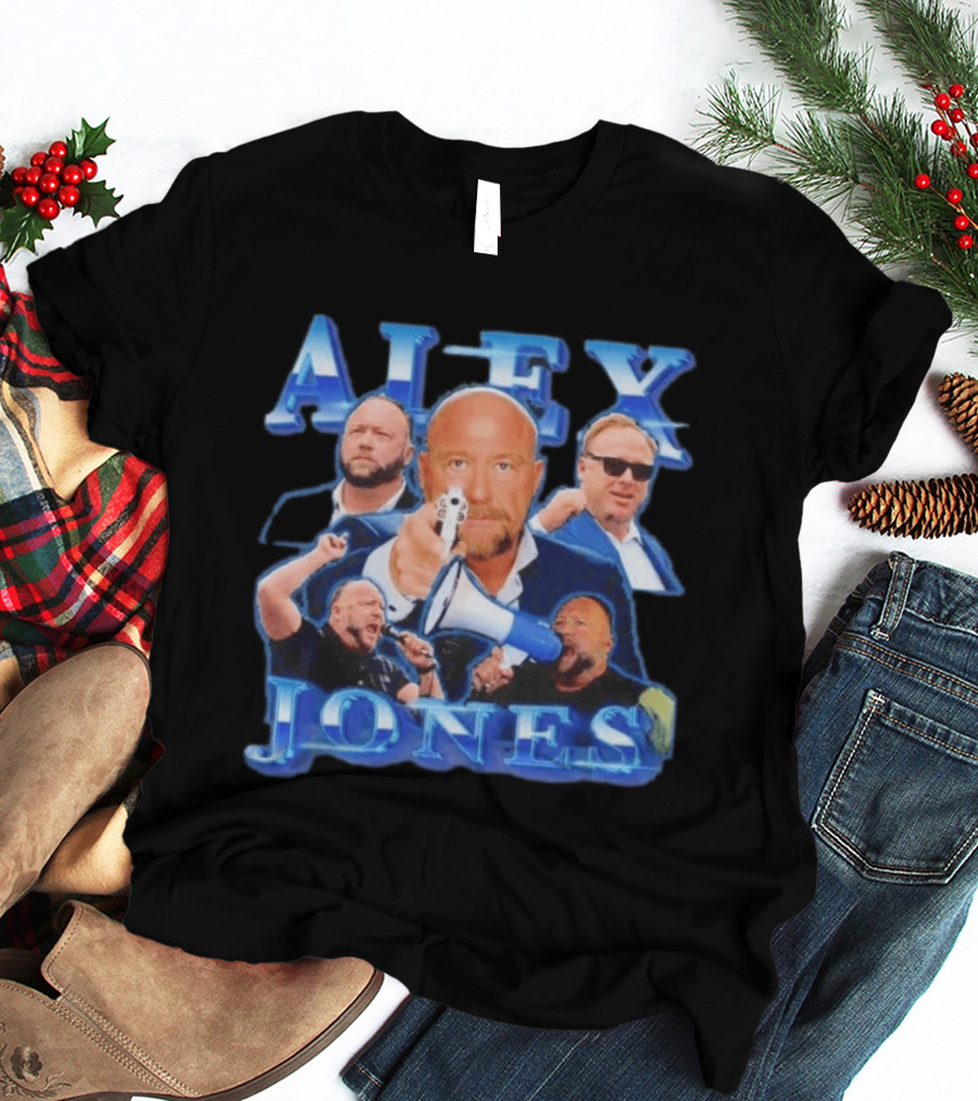 Alex Jones Collage InfoWars Media Personality Megaphone Images T-Shirt