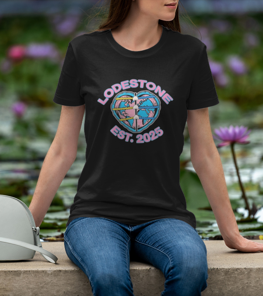 Lodestone Est 2025 Heart Globe World Map With Colorful Rope T-Shirt