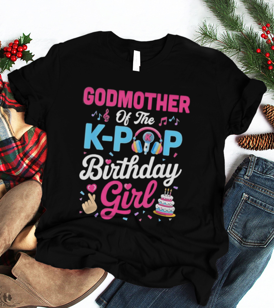 Godmother Of The K Pop Birthday Girl Music Headphones Cake T-Shirt