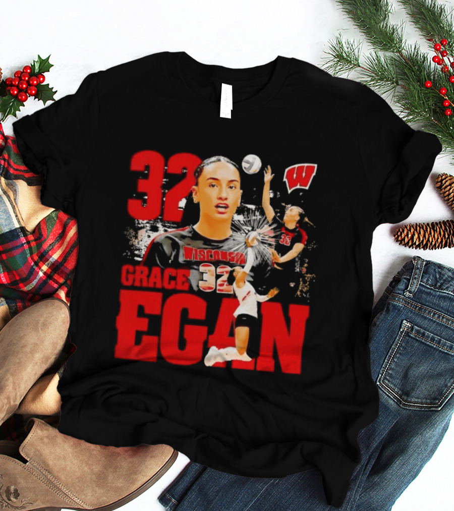 Grace Egan Wisconsin Volleyball 32 NCAA Team Player Action T-Shirt