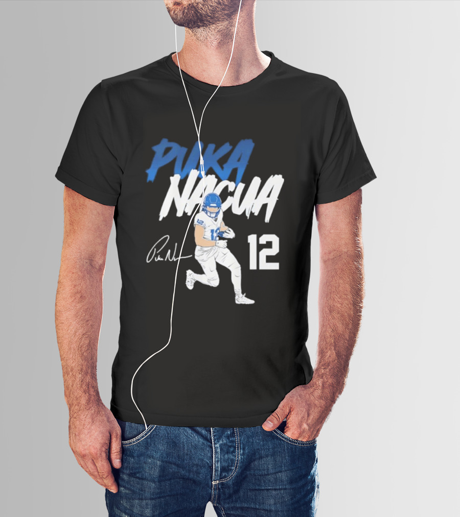 Puka Nacua Los Angeles Rams Football Player 12 Signature And Action Pose T-Shirt