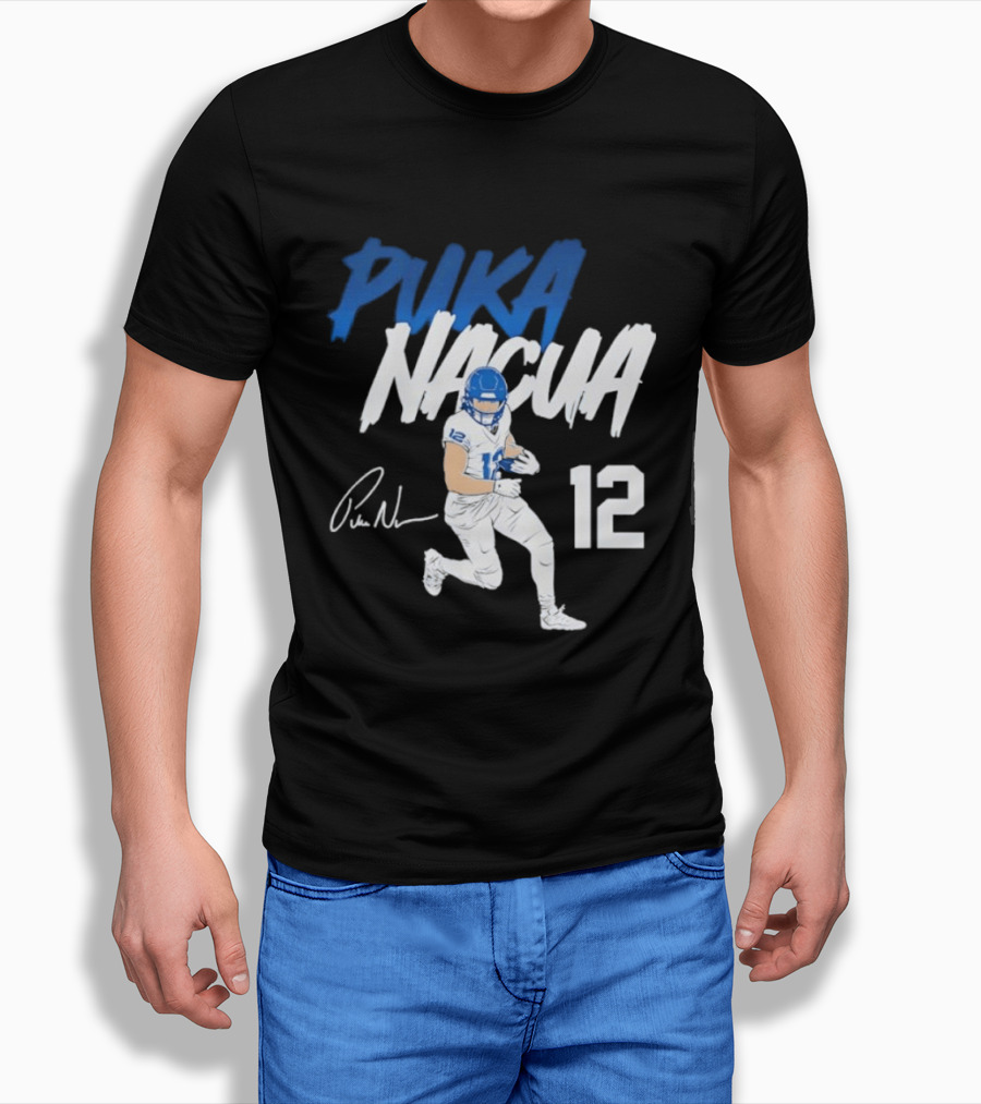 Puka Nacua Los Angeles Rams Football Player 12 Signature And Action Pose T-Shirt
