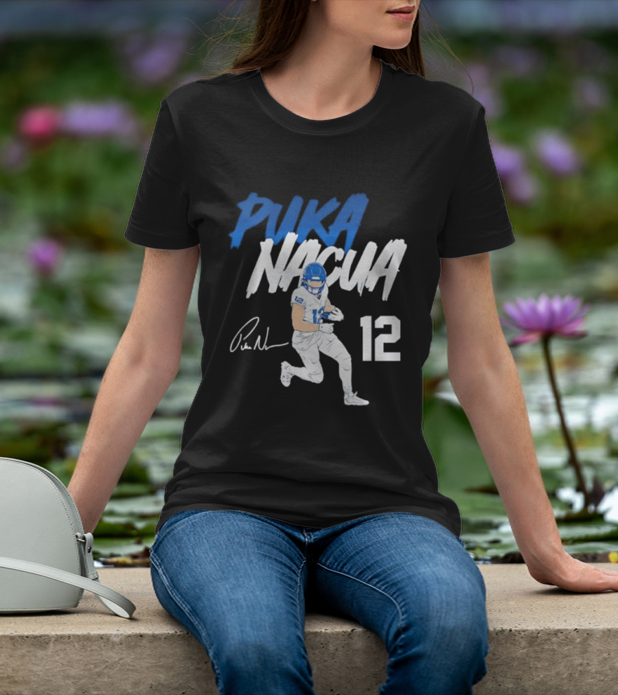 Puka Nacua Los Angeles Rams Football Player 12 Signature And Action Pose T-Shirt