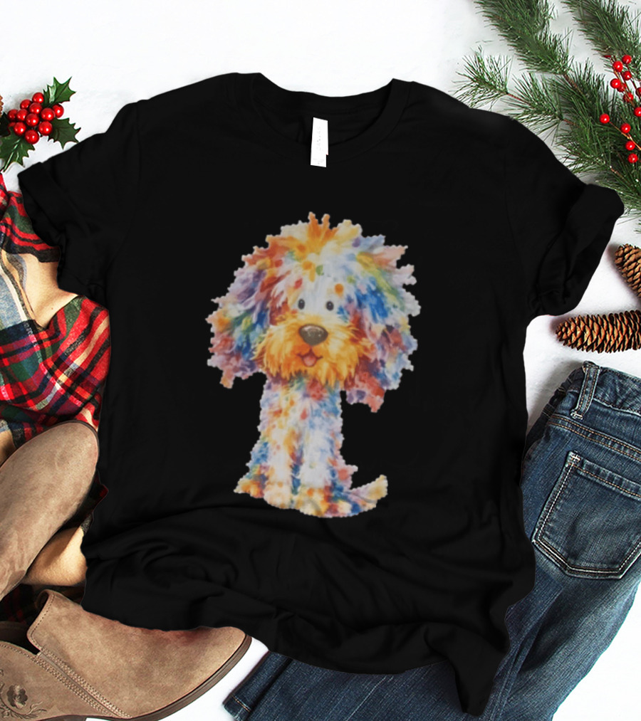 Watercolor Fluffy Dog Colorful Brushstrokes T-Shirt