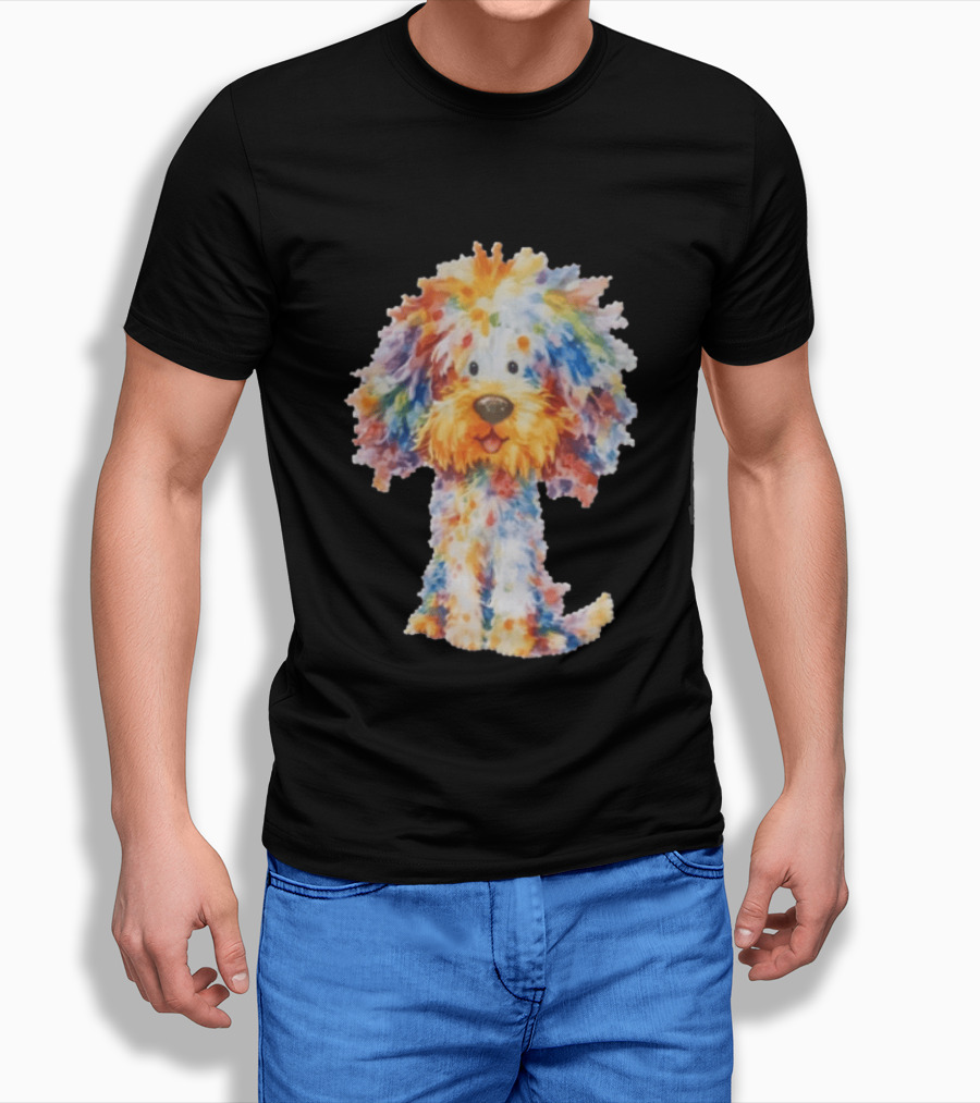 Watercolor Fluffy Dog Colorful Brushstrokes T-Shirt