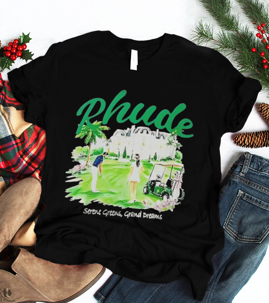 Rhude Serene Greens Grand Dreams Golf Scene Classic Polo Players And Golf Cart Mansion T-Shirt