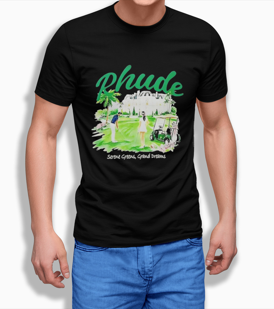 Rhude Serene Greens Grand Dreams Golf Scene Classic Polo Players And Golf Cart Mansion T-Shirt