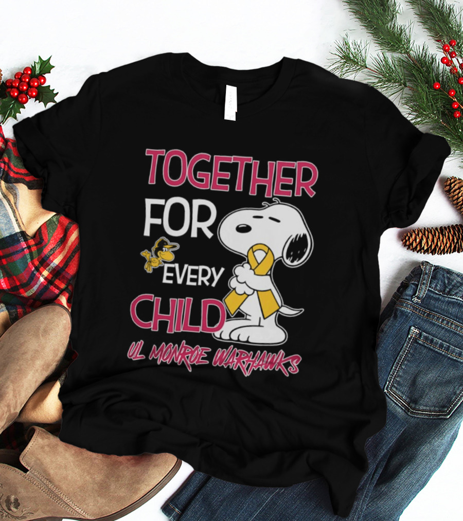 Snoopy Together For Every Child UL Monroe Warhawks Peanuts Support T-Shirt
