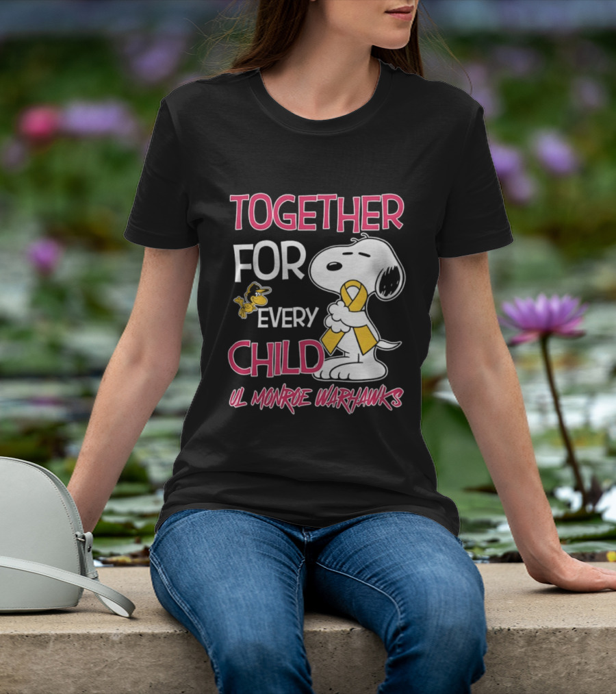 Snoopy Together For Every Child UL Monroe Warhawks Peanuts Support T-Shirt
