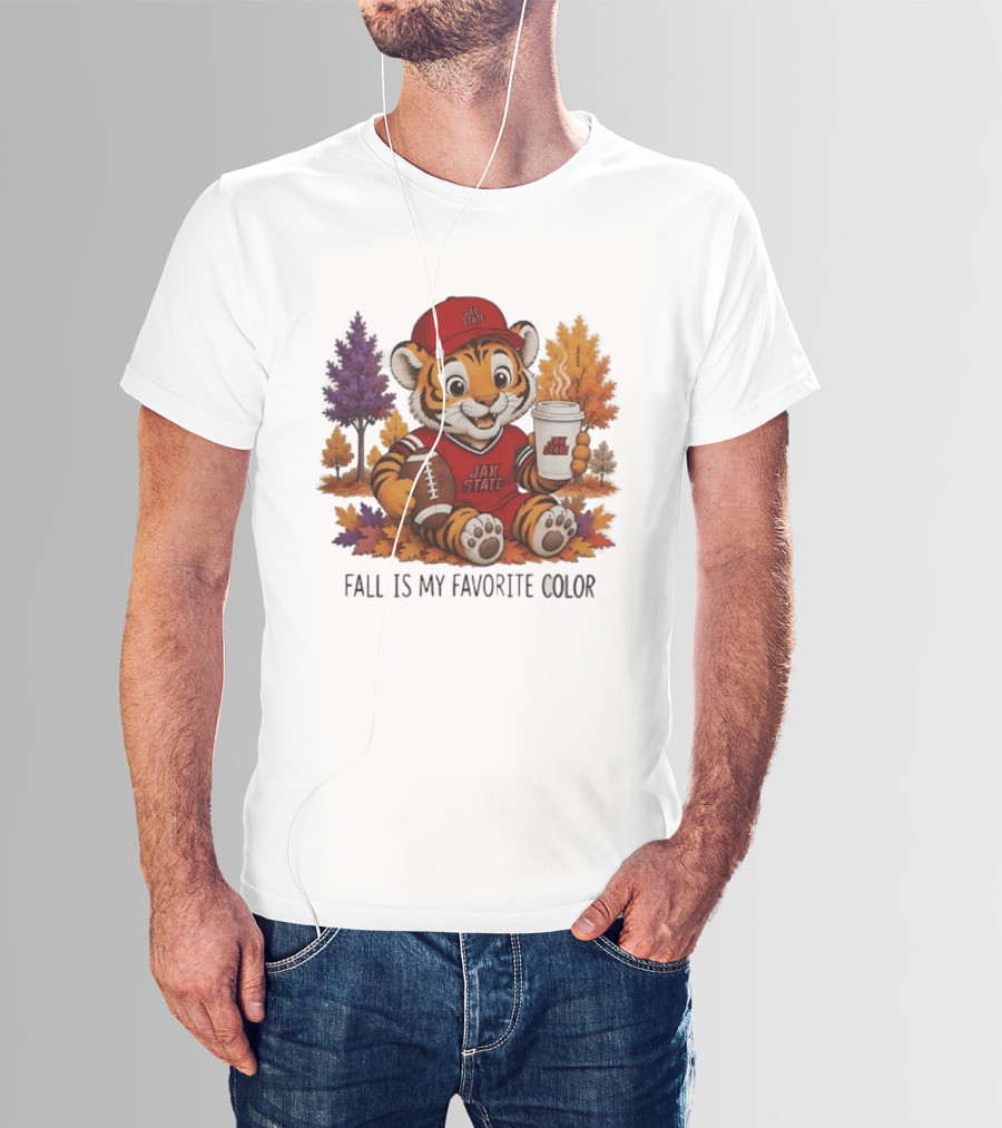 Jax State Tiger Fall Is My Favorite Color Cute Cartoon Tiger Football Autumn Leaves T-Shirt
