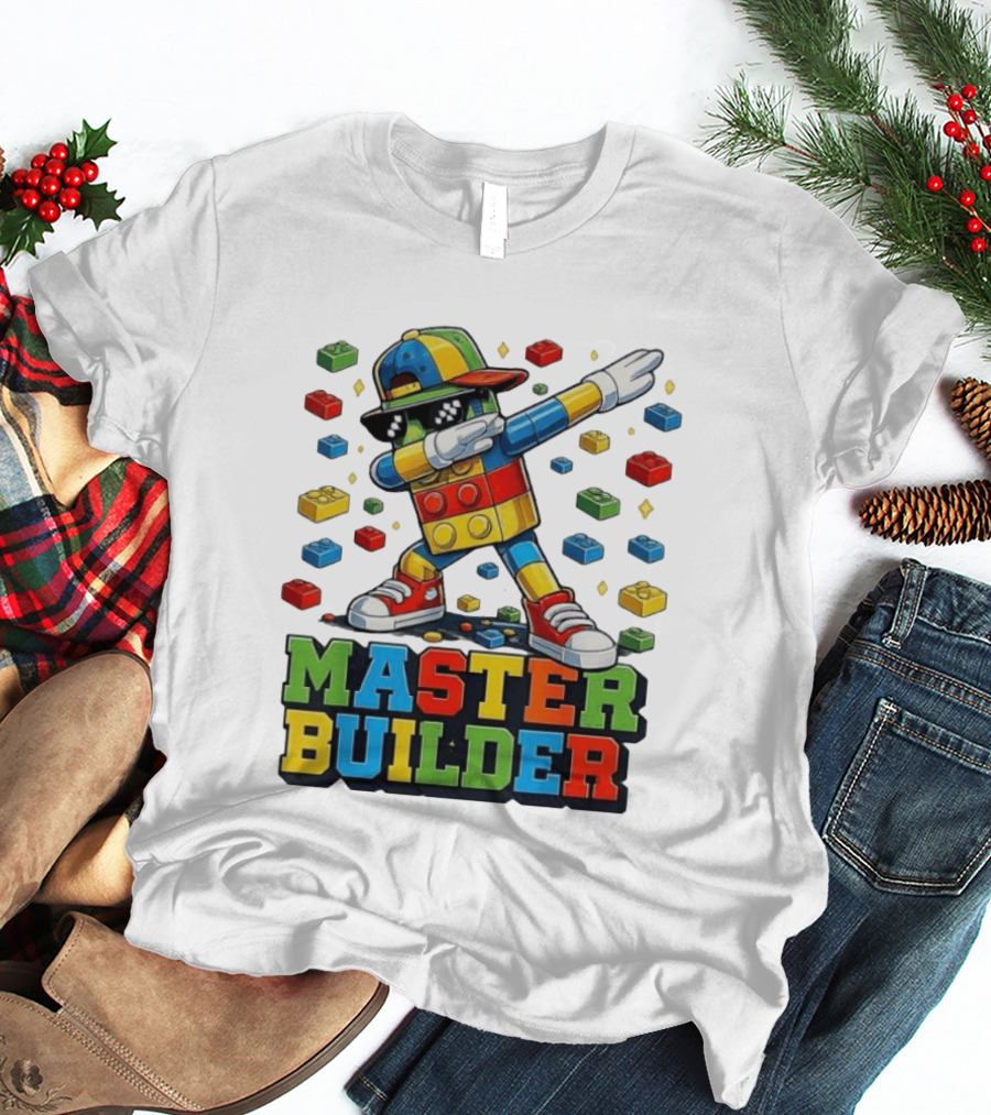 Master Builder Dabbing Colorful Brick Building Blocks T-Shirt