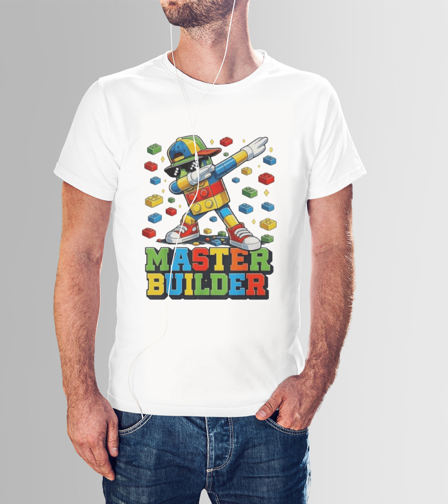 Master Builder Dabbing Colorful Brick Building Blocks T-Shirt