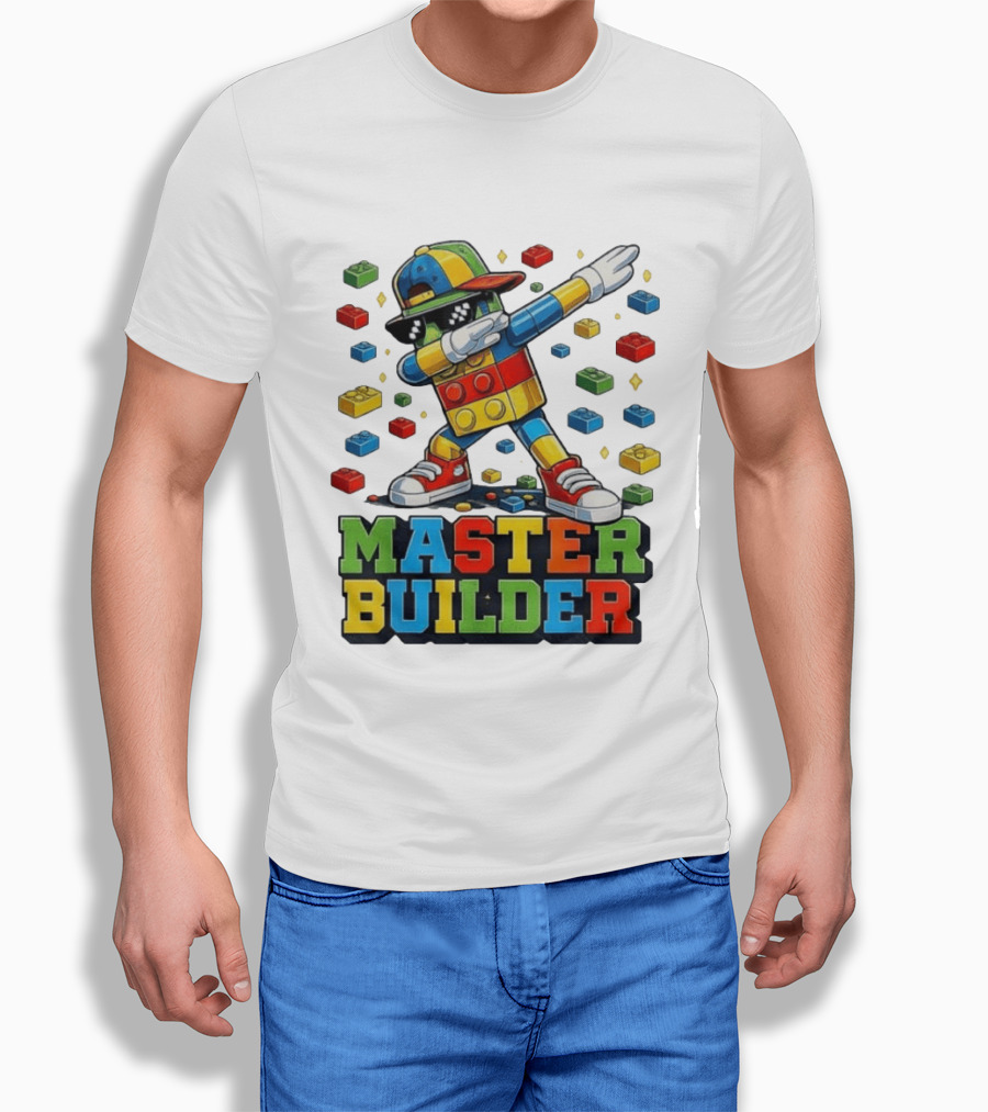Master Builder Dabbing Colorful Brick Building Blocks T-Shirt