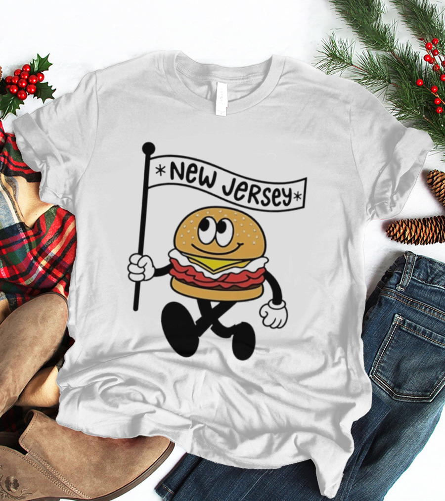 New Jersey Walking Burger Cartoon Food T-Shirt