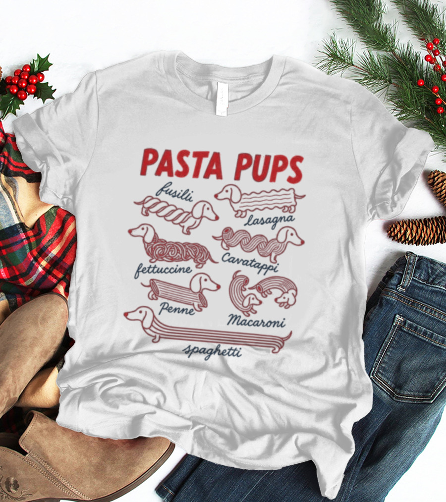 Pasta Pups Fusilli Lasagna Fettuccine Cavatappi Penne Macaroni Spaghetti Dogs T-Shirt