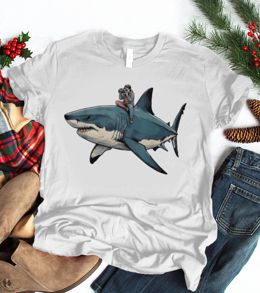 Photographer Riding A Great White Shark Adventure T-Shirt