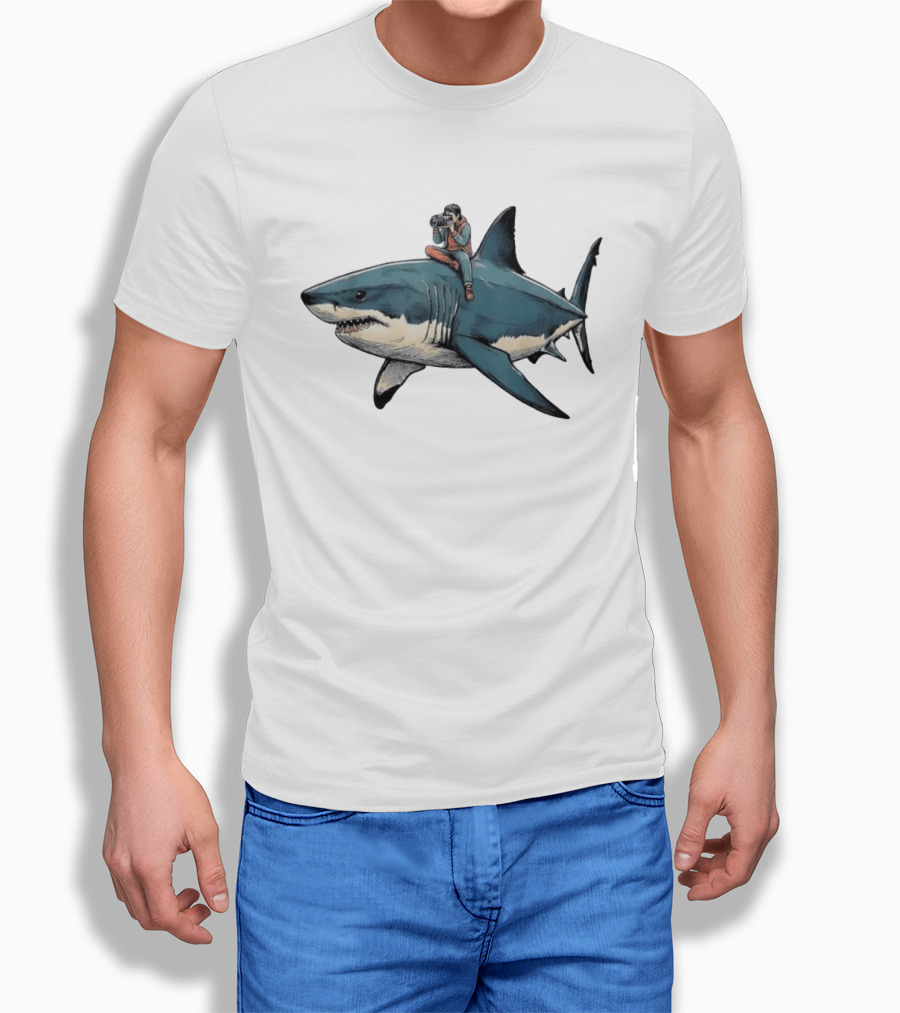 Photographer Riding A Great White Shark Adventure T-Shirt
