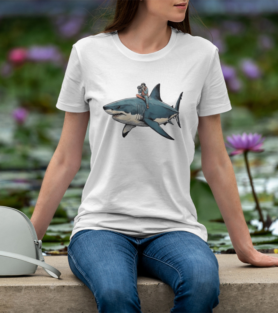 Photographer Riding A Great White Shark Adventure T-Shirt