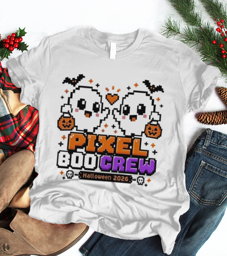 Pixel Boo Crew Halloween 2026 Ghosts Cute Pixelated Spooky Fun T-Shirt
