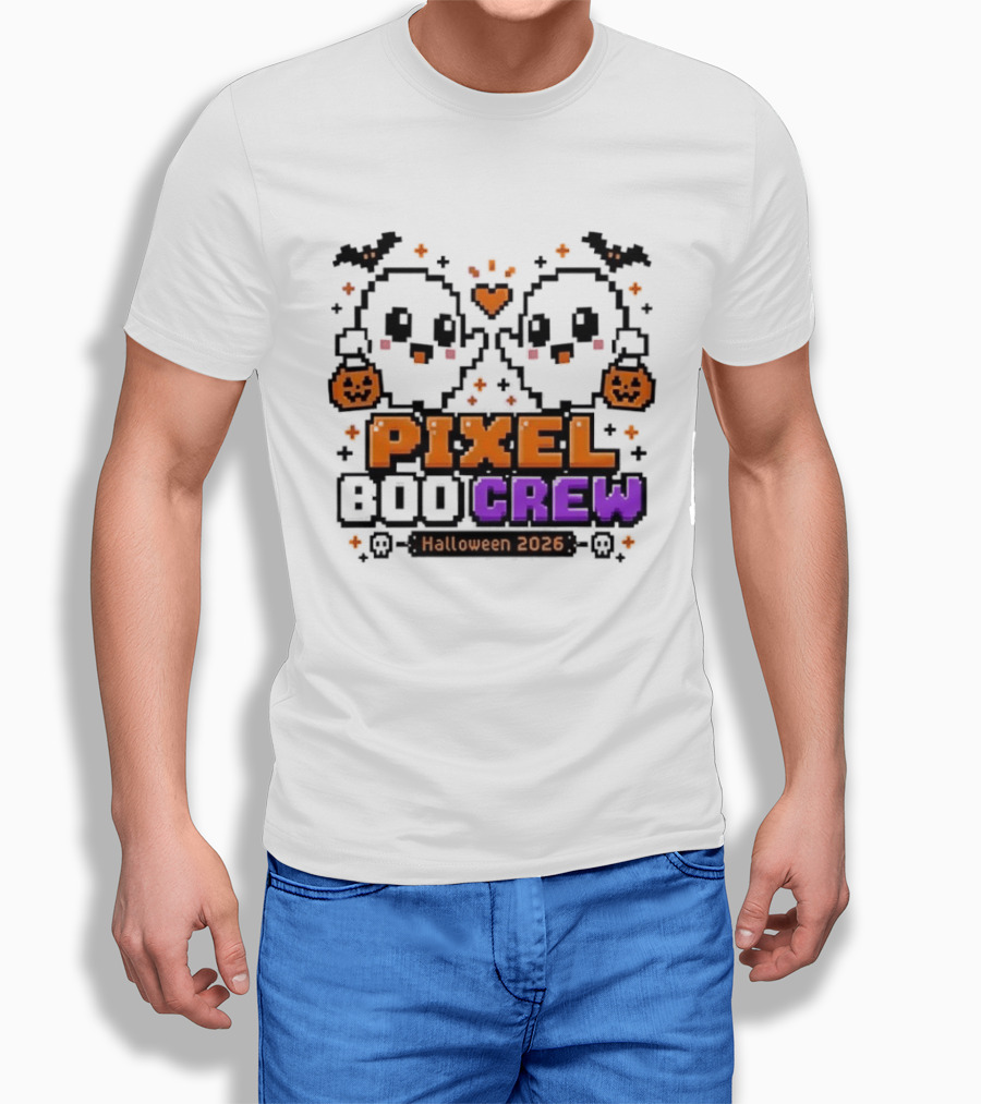 Pixel Boo Crew Halloween 2026 Ghosts Cute Pixelated Spooky Fun T-Shirt