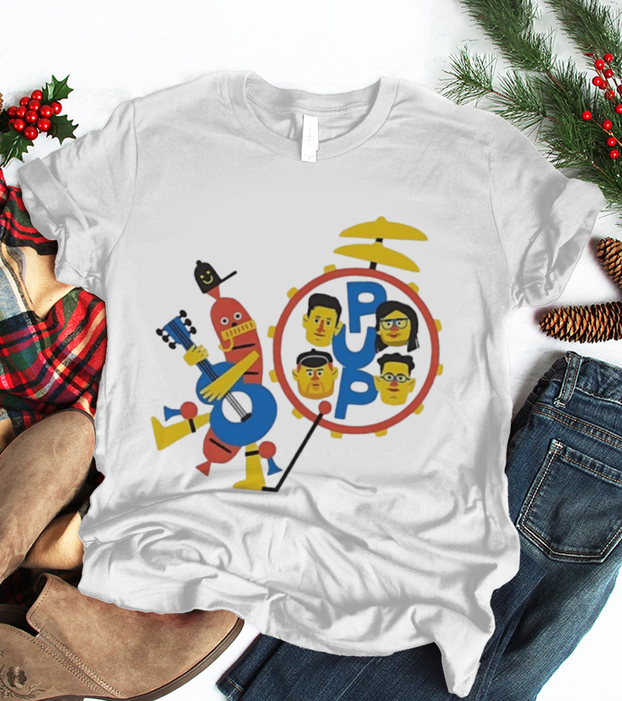 Pup Band Punk Rock Music Cartoon Characters Drums T-Shirt