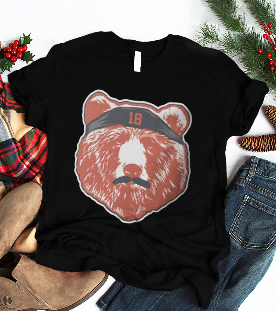 Caleb Williams Red Bear Head 18 Black Headband Mustache Chicago Bears T-Shirt