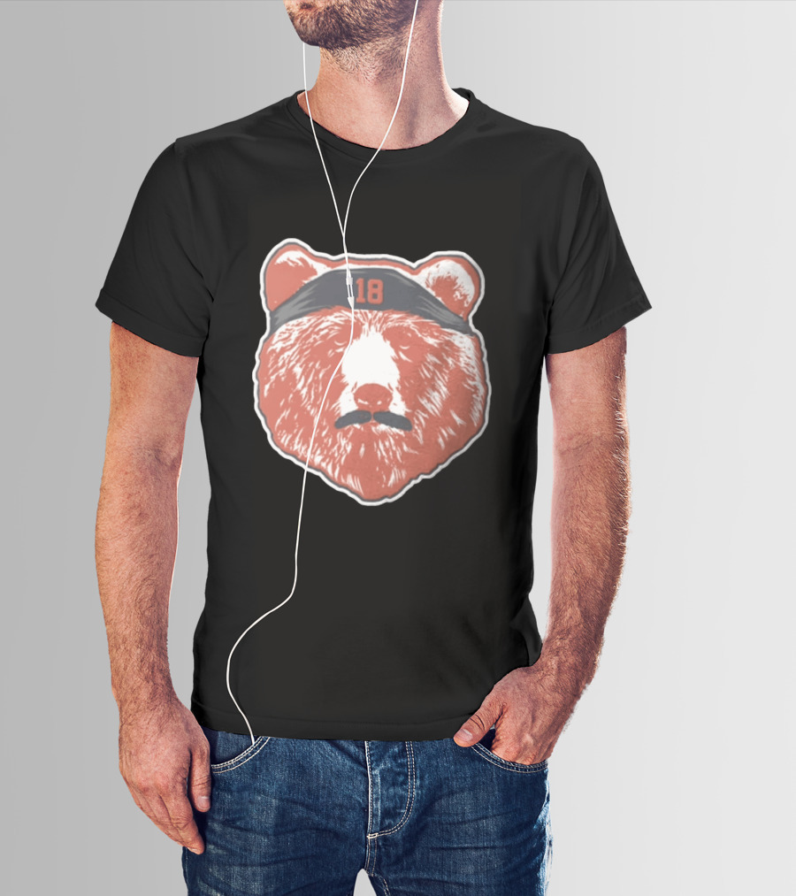 Caleb Williams Red Bear Head 18 Black Headband Mustache Chicago Bears T-Shirt