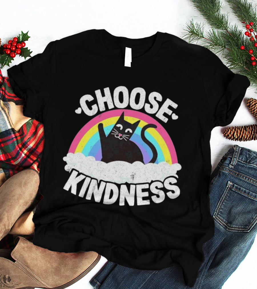 Choose Kindness Black Cat Rainbow T-Shirt