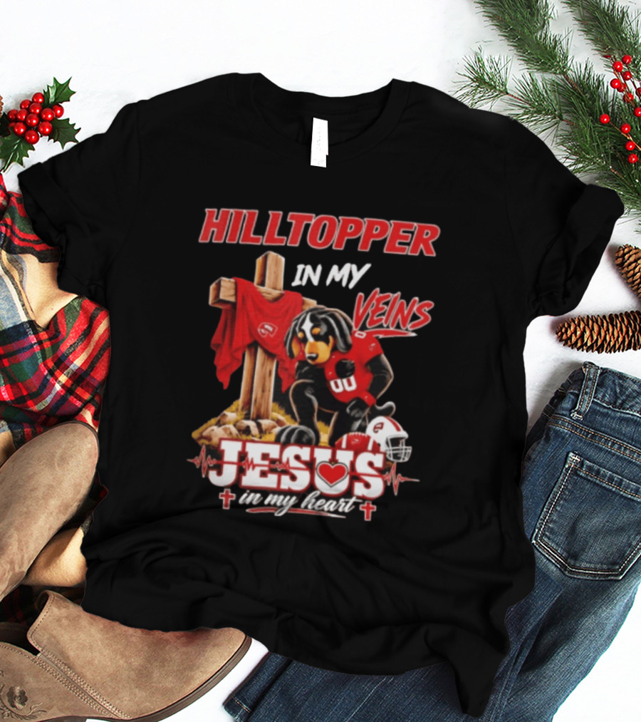 Western Kentucky Hilltopper In My Veins Jesus In My Heart Football Faith T-Shirt