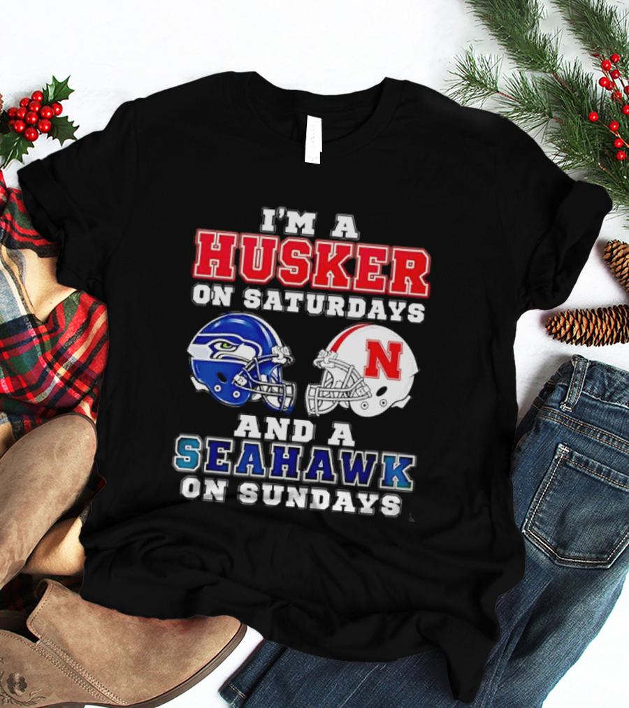 I'm A Husker On Saturdays And A Seahawk On Sundays Football Helmets T-Shirt