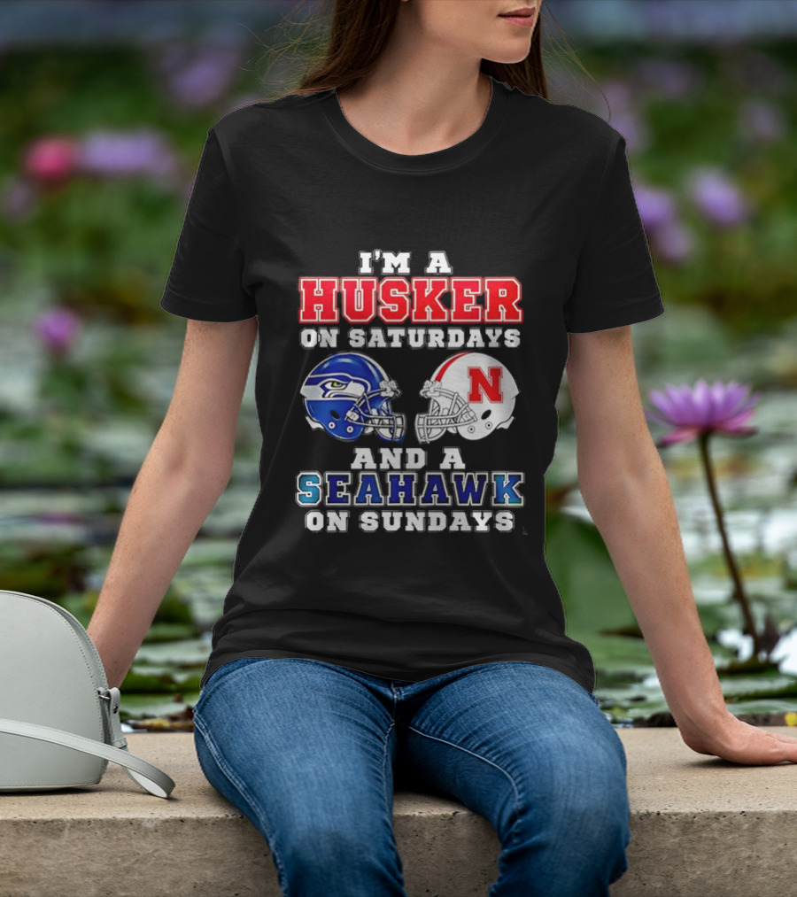 I'm A Husker On Saturdays And A Seahawk On Sundays Football Helmets T-Shirt