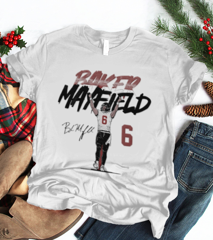 Baker Mayfield Buccaneers 6 Football Player Signature Arms Raised T-Shirt