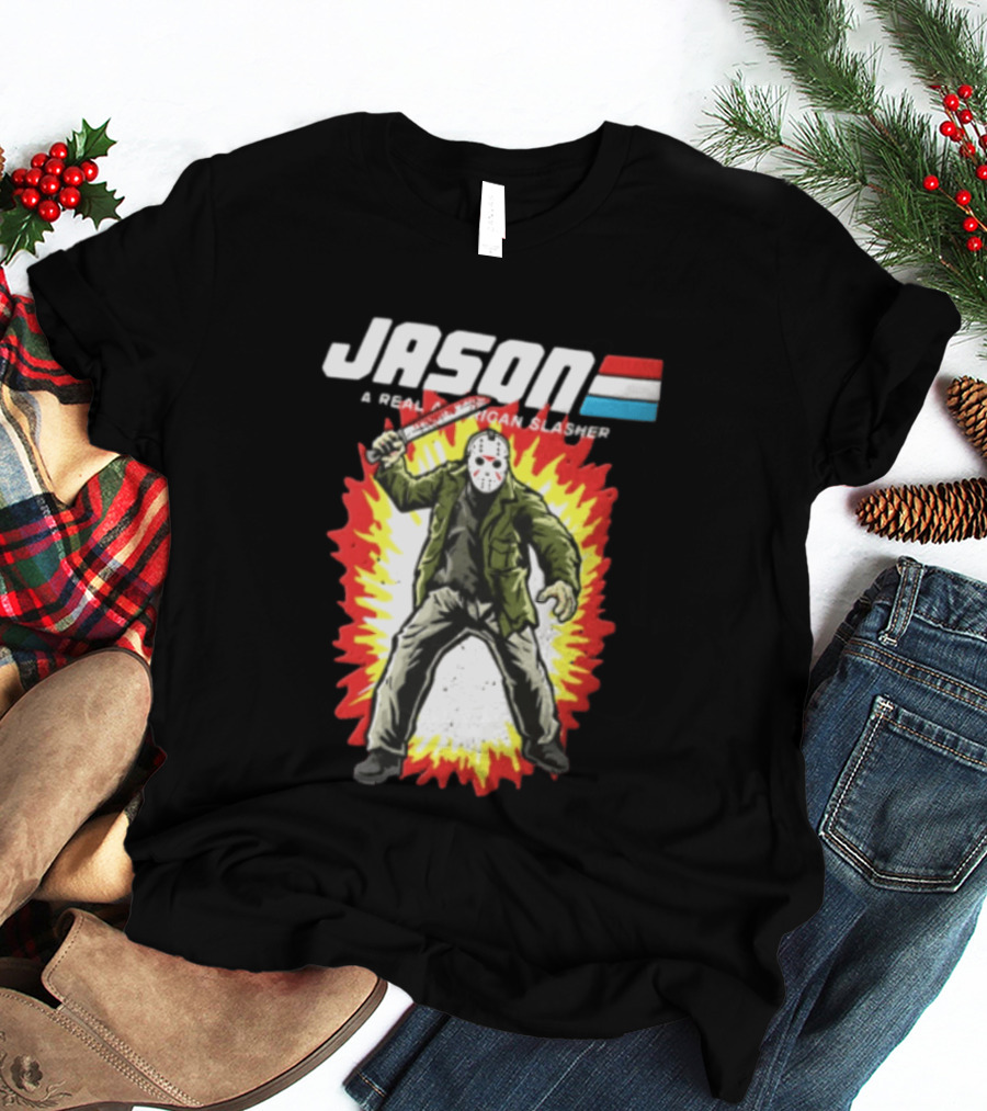 Jason A Real American Slasher Hockey Mask Machete Man Explosion T-Shirt