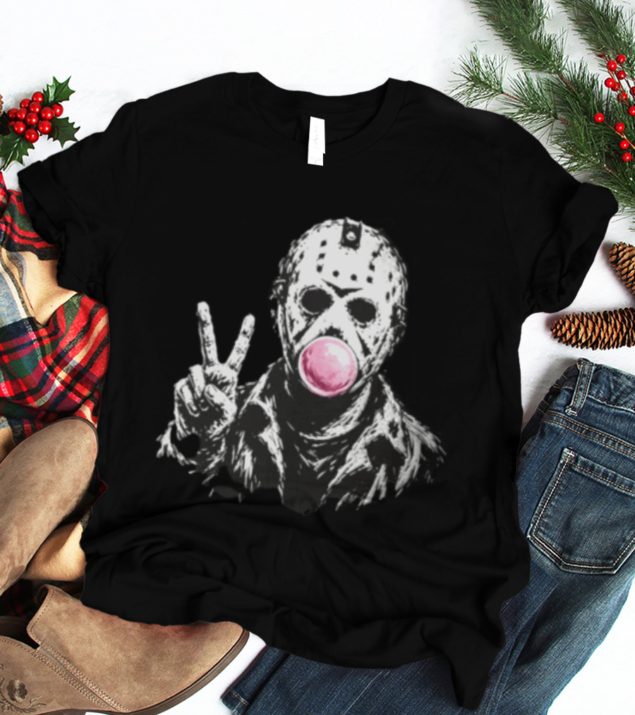 Jason Voorhees Hockey Mask Peace Sign Bubble Gum T-Shirt