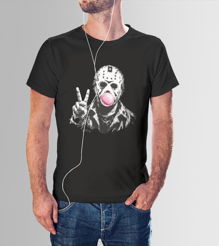 Jason Voorhees Hockey Mask Peace Sign Bubble Gum T-Shirt