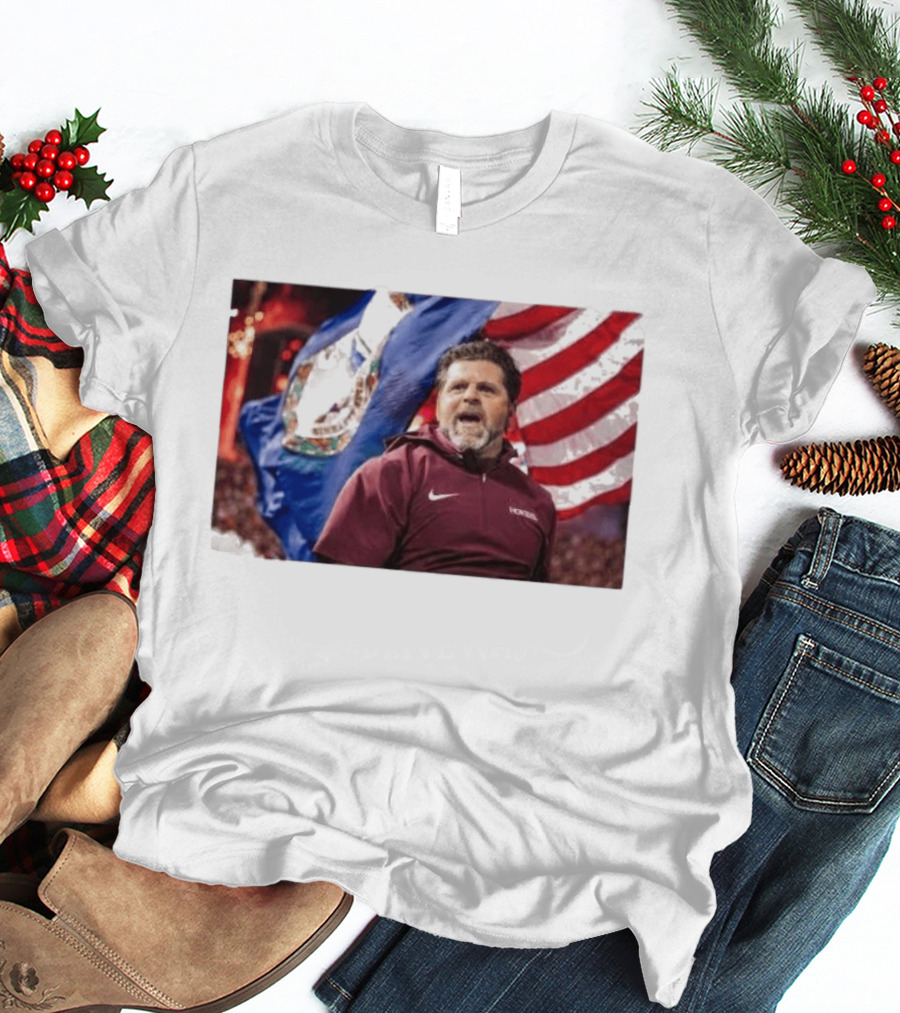 Virginia Tech Hokies Coach Brent Pry With Flags T-Shirt