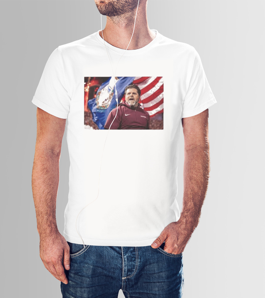 Virginia Tech Hokies Coach Brent Pry With Flags T-Shirt