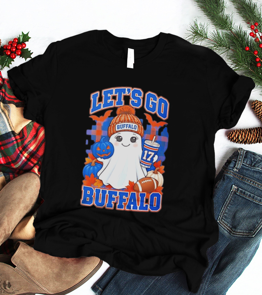 Let's Go Buffalo Ghost 17 Halloween Football Pumpkin Leaves T-Shirt