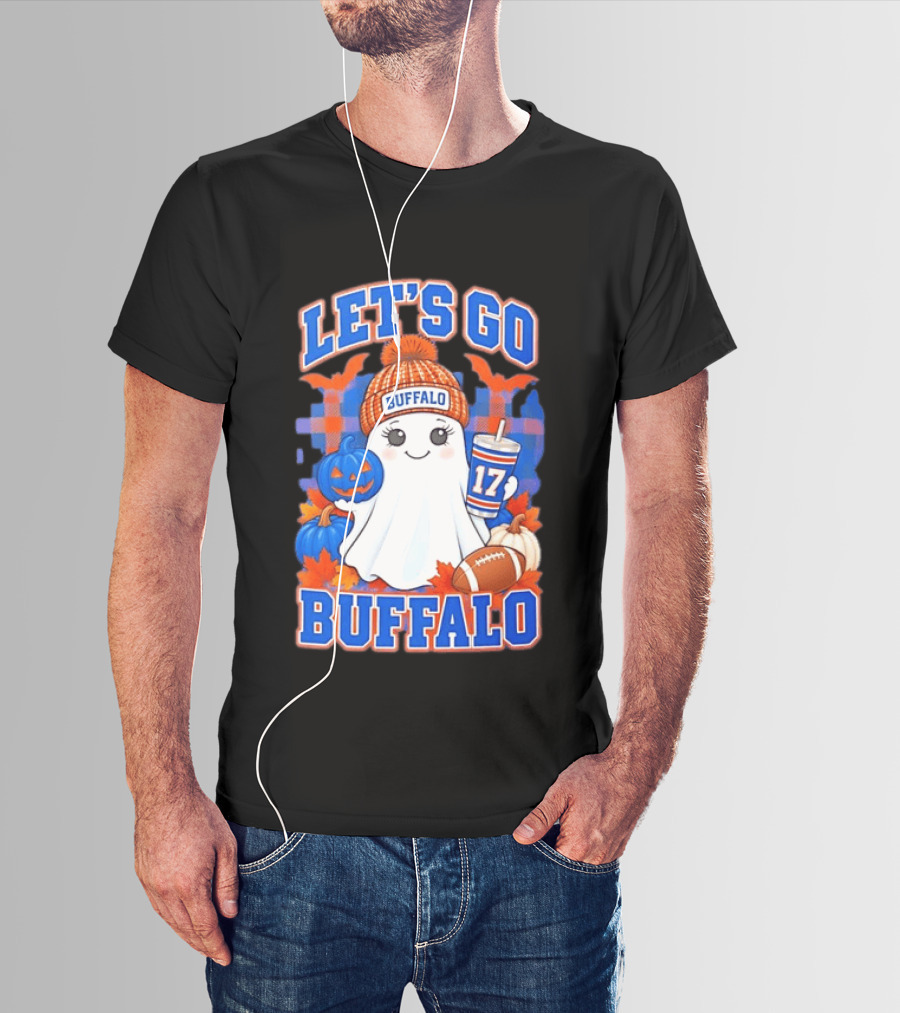 Let's Go Buffalo Ghost 17 Halloween Football Pumpkin Leaves T-Shirt