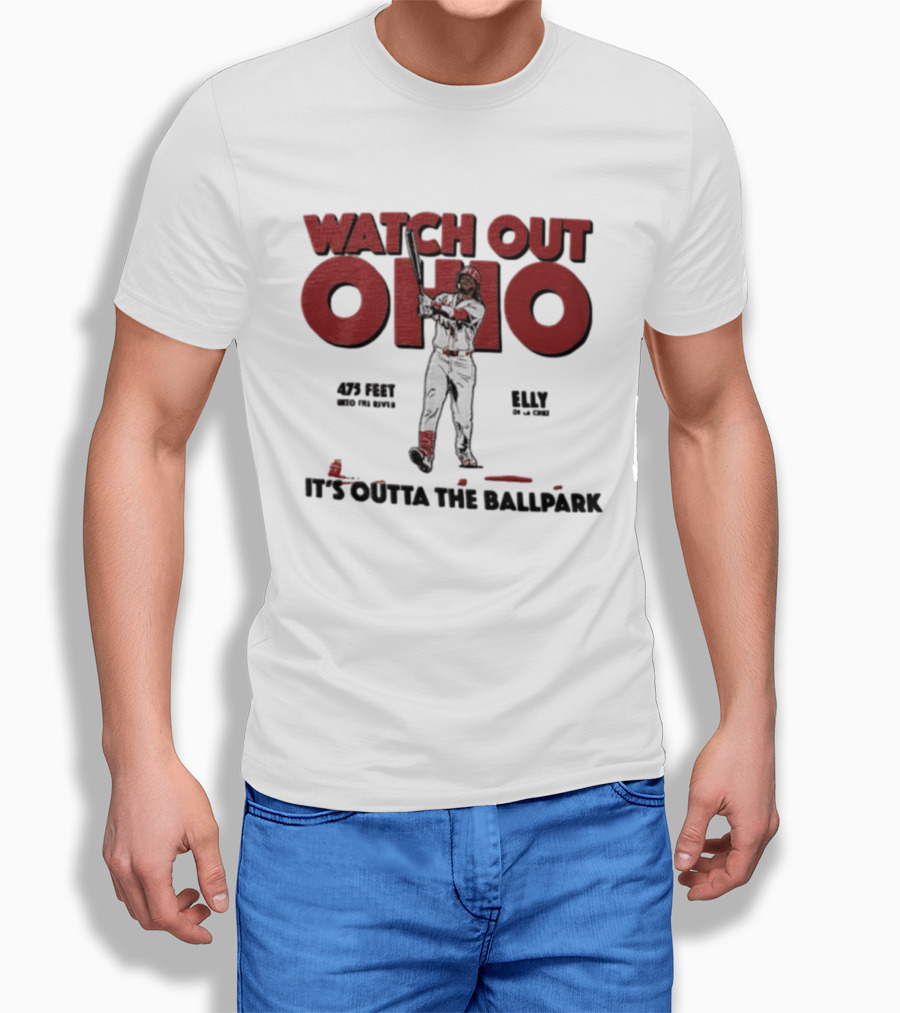 Cincinnati Reds Elly De La Cruz Out Ohio It's Outta The Ballpark 44 MLB 425 Feet T-Shirt
