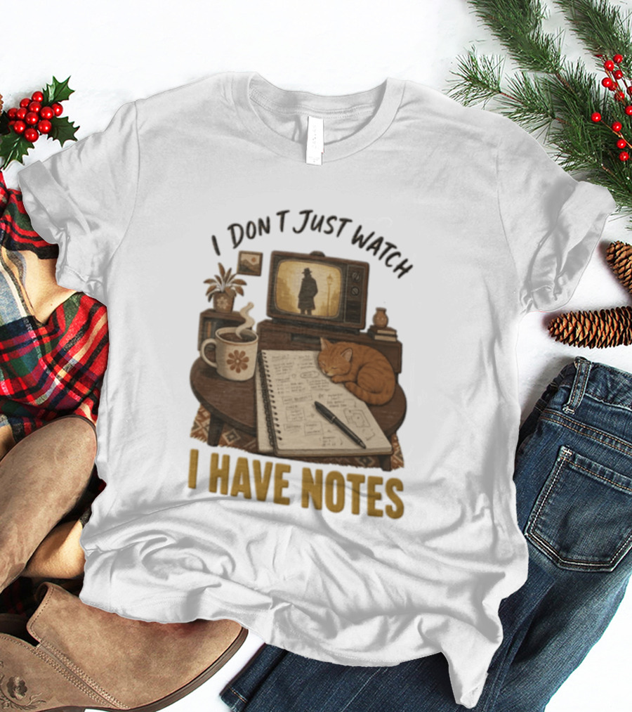 I Dont Just I Have Notes Cute Orange Cat Sleeping On Notebook With Vintage TV And Coffee T-Shirt