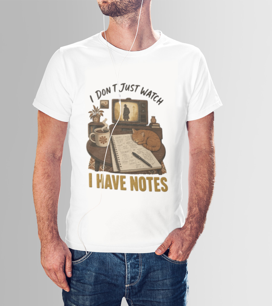I Dont Just I Have Notes Cute Orange Cat Sleeping On Notebook With Vintage TV And Coffee T-Shirt