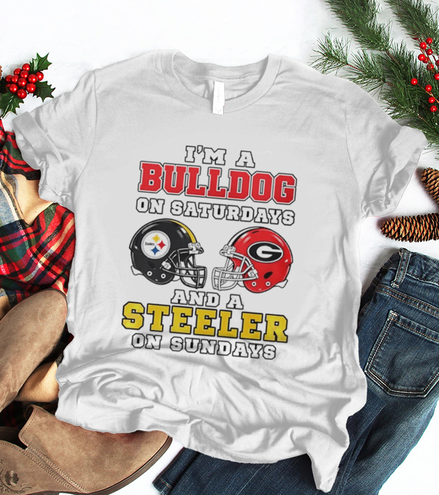 I'm A Bulldog On Saturdays And A Steeler On Sundays Football Helmets T-Shirt