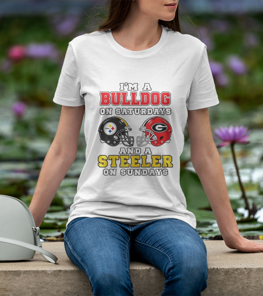 I'm A Bulldog On Saturdays And A Steeler On Sundays Football Helmets T-Shirt