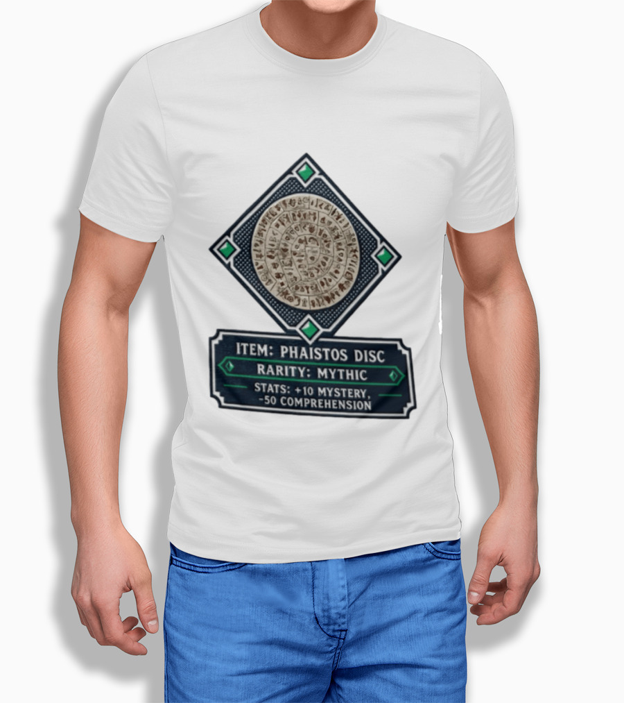 Item Phaistos Disc Rarity Mythic Stats +10 Mystery 50 Comprehension T-Shirt